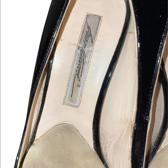 Brian Atwood Black Patent Leather Carla Peep Toe Heels Size 7.5 - Picture 3 of 10